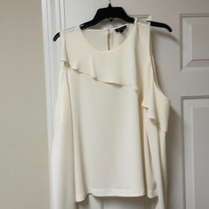 Top shop open shoulder cream long sleeve blouse.